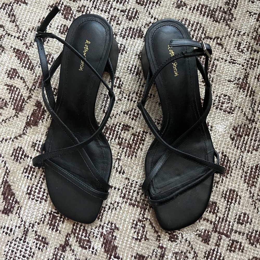 & Other stories block heel black strappy leather sandals 36/6